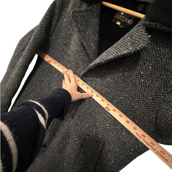 Huckberry Vintage XL Tweed 100% Wool Shearling Coat $550 Long Jacket Black Gray - Picture 10 of 13